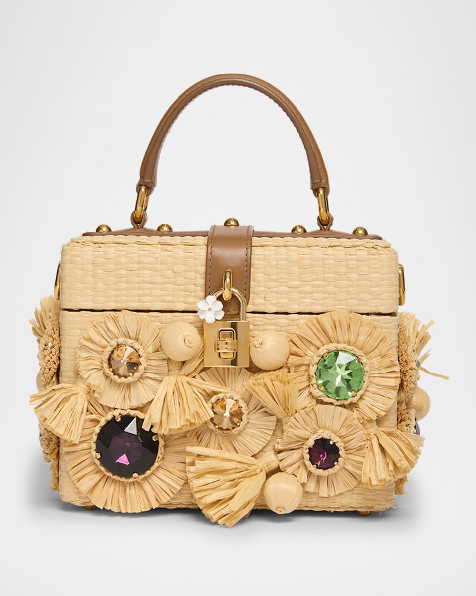 Flower Fringe Woven Box Top-Handle Bag